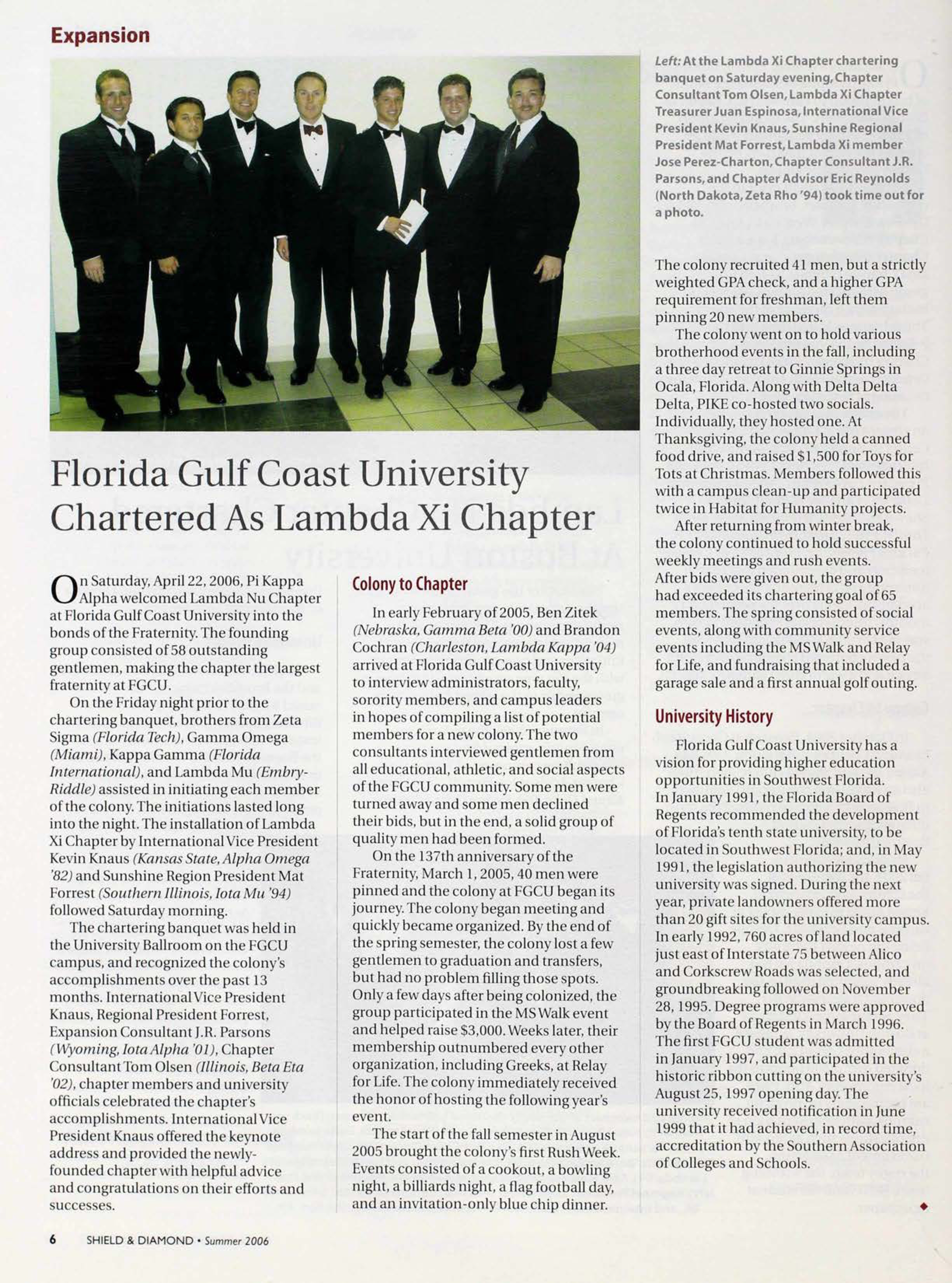 Expansion: Florida Gulf Coast University Chartered As Lambda Xi Chapter